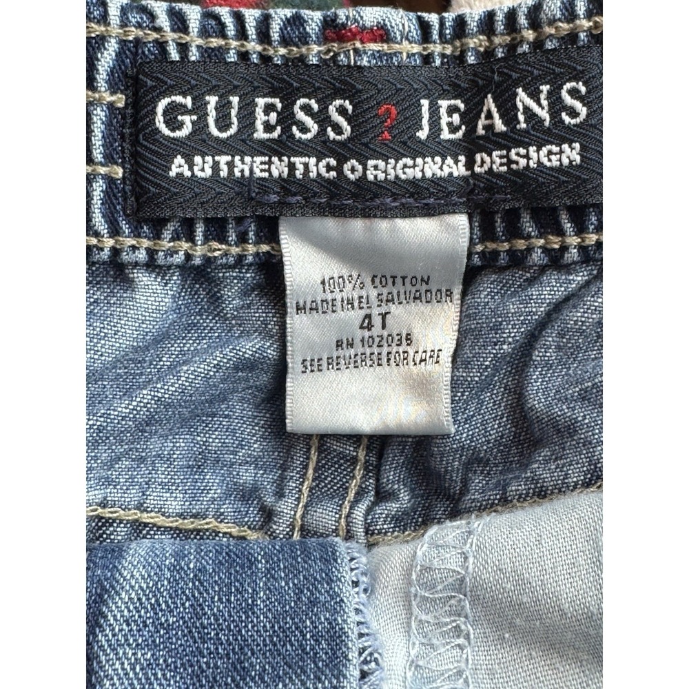 Vtg Y2K GUESS Girls 4T Blue Denim Shorts 100% Cotton Embroidered Branded Pocket - Picture 11 of 12